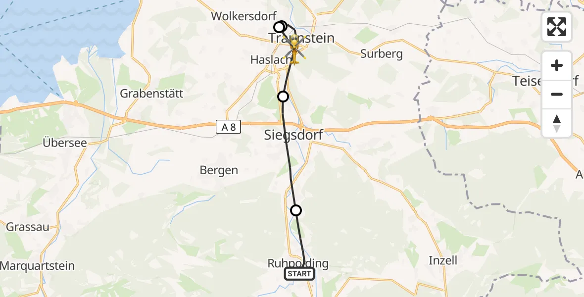 Flugroute Rettungshubschrauber Ruhpolding - Traunstein, 13 April 2026, 08:05