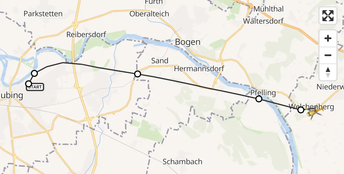 Flugroute Rettungshubschrauber Sankt Elisabeth Hospital Straubing - Niederwinkling, 13 April 2026, 08:07