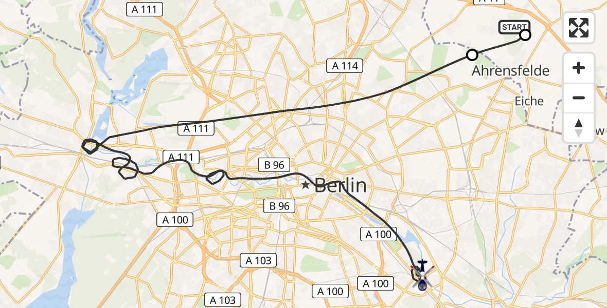Flugroute Polizeihubschrauber Ahrensfelde Hubschrauberlandeplatz - Berlin, 13 April 2026, 08:14