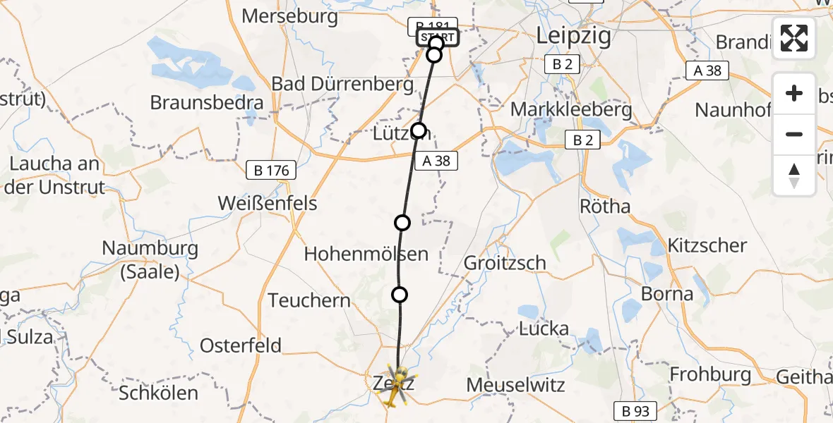 Flugroute Rettungshubschrauber Schkeuditz - Zeitz, 13 April 2026, 08:14
