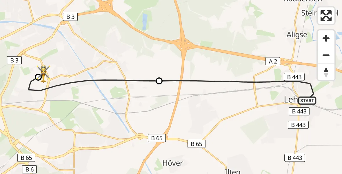 Flugroute Rettungshubschrauber Lehrte - Hannover Luftrettung Hubschrauberlandeplatz (Christoph 4), 13 April 2026, 08:16