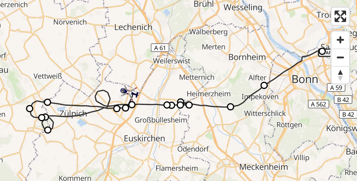Flugroute Polizeihubschrauber Sankt Augustin - Zülpich, 13 April 2026, 08:20
