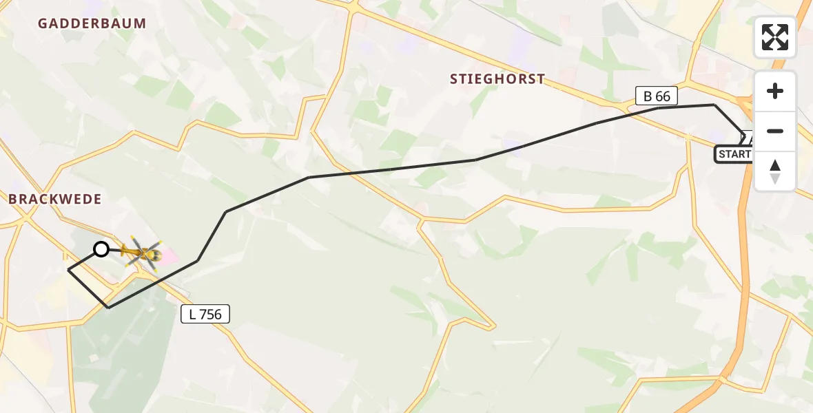 Flugroute Rettungshubschrauber Bielefeld - Luftrettungszentrum Bielefeld, 13 April 2026, 08:24
