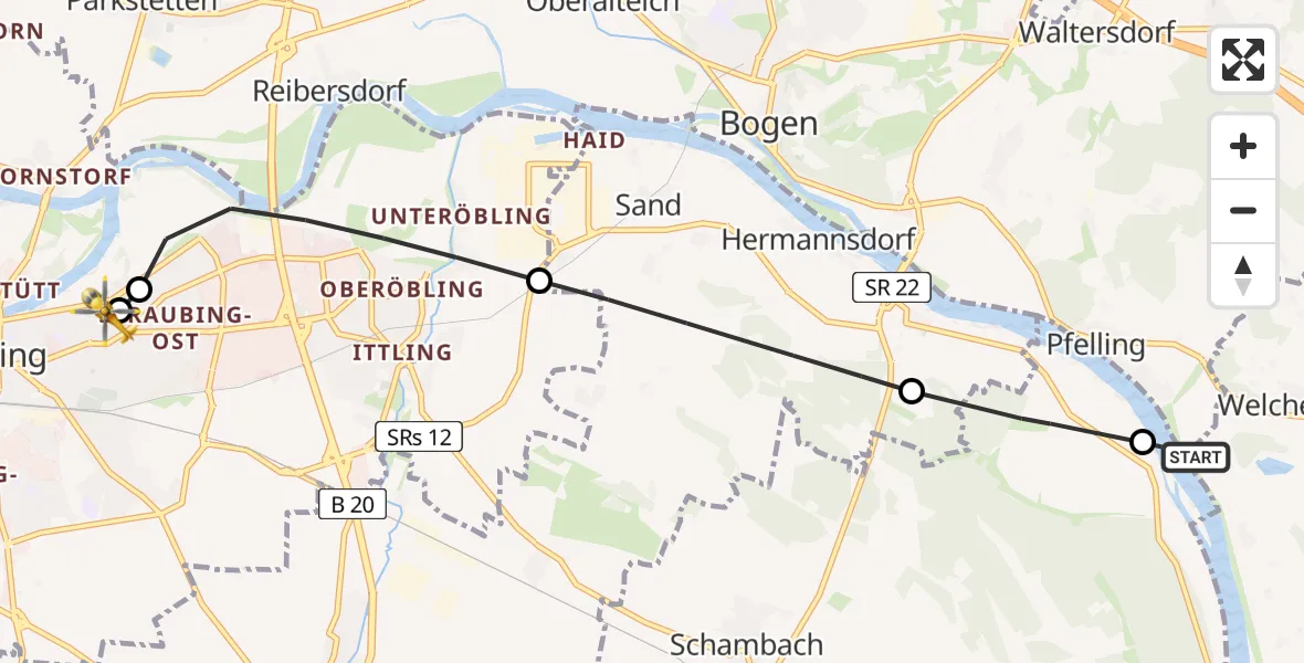 Flugroute Rettungshubschrauber Niederwinkling - Sankt Elisabeth Hospital Straubing, 13 April 2026, 08:27