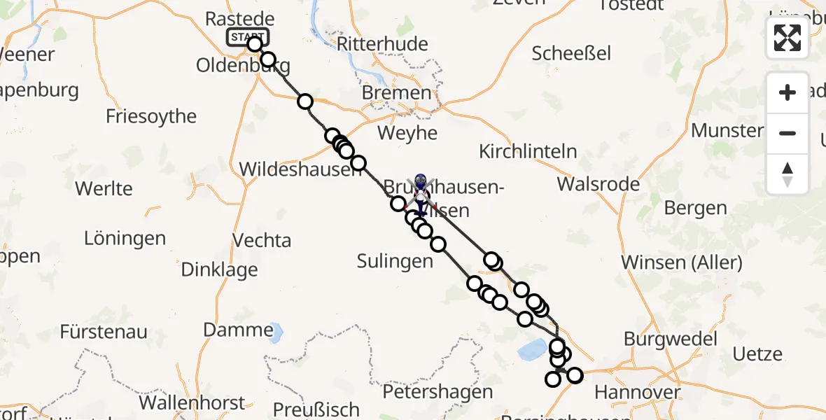Flugroute Polizeihubschrauber Rastede - Bruchhausen-Vilsen, 13 April 2026, 08:30