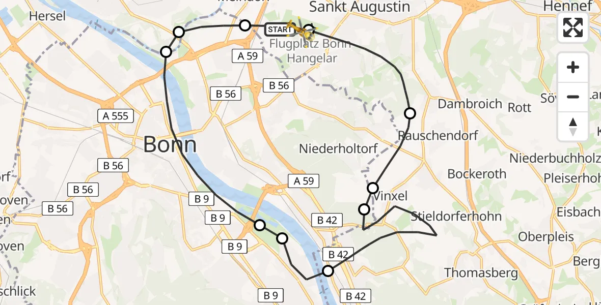 Flugroute Rettungshubschrauber Sankt Augustin - Bonn-Hangelar Flugplatz, 13 April 2026, 08:32
