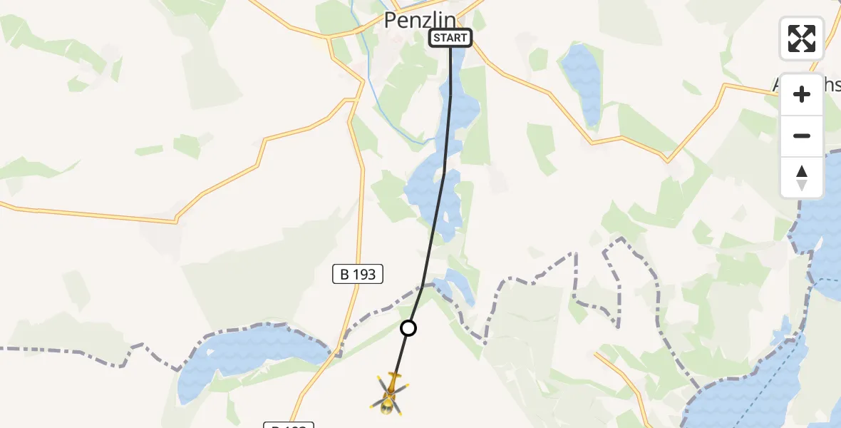 Flugroute Rettungshubschrauber Penzlin - Klein Vielen, 13 April 2026, 08:32