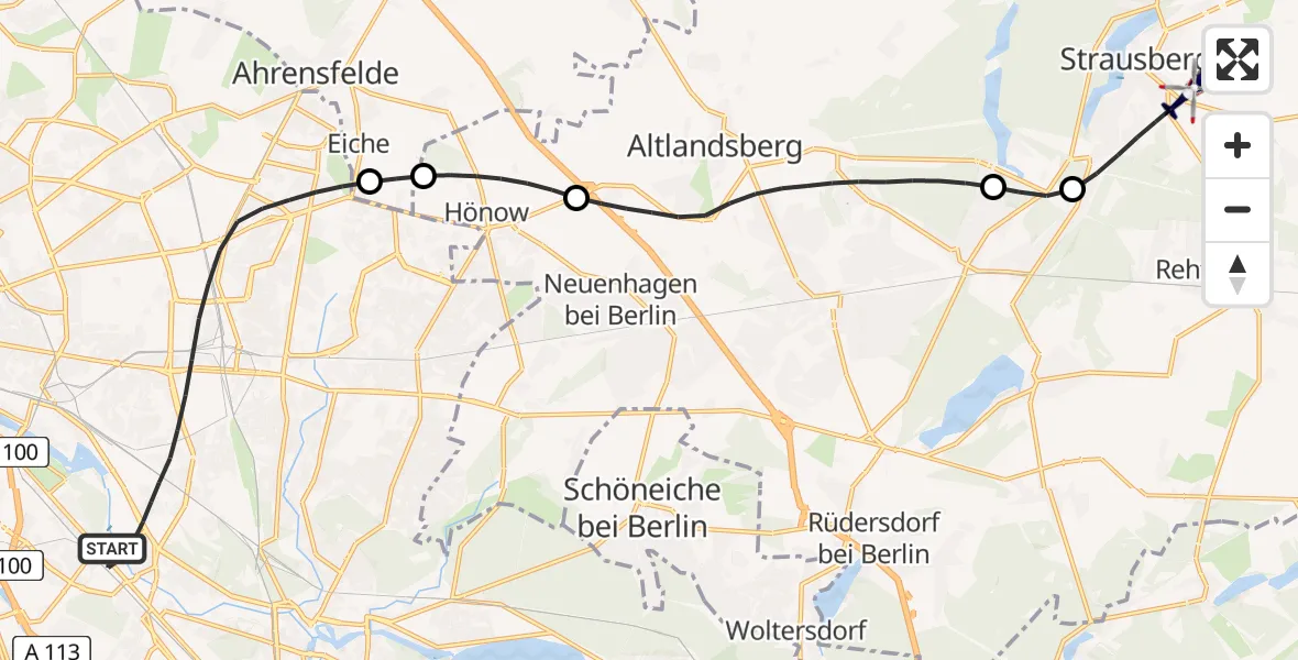 Flugroute Polizeihubschrauber Berlin - Strausberg, 13 April 2026, 08:51