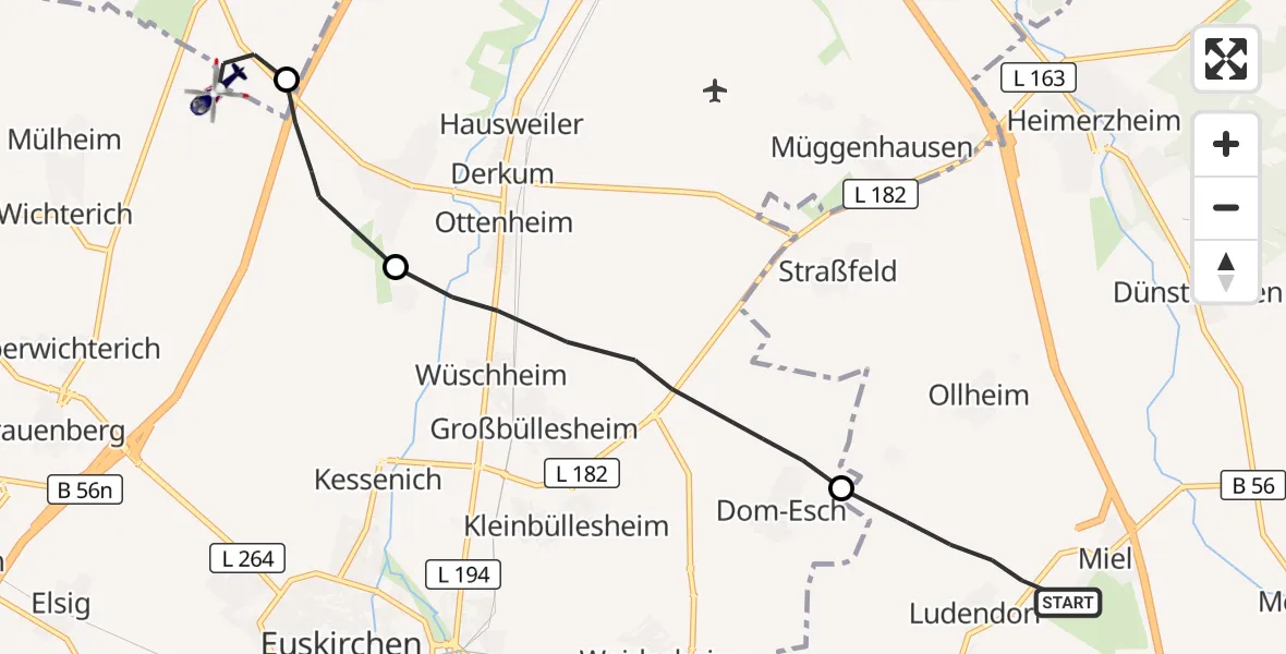 Flugroute Polizeihubschrauber Swisttal - Zülpich, 13 April 2026, 08:58