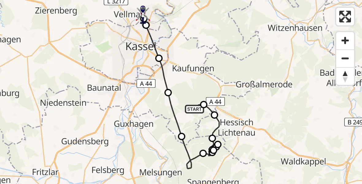 Flugroute Polizeihubschrauber Söhrewald - Fuldatal Bundespolizei Hubschrauberlandeplatz, 13 April 2026, 09:04