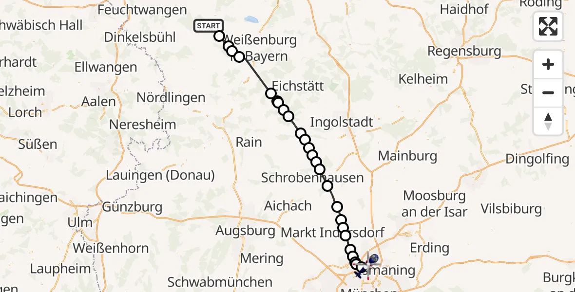 Flugroute Polizeihubschrauber Gunzenhausen - Schleissheim Flugplatz, 13 April 2026, 09:09