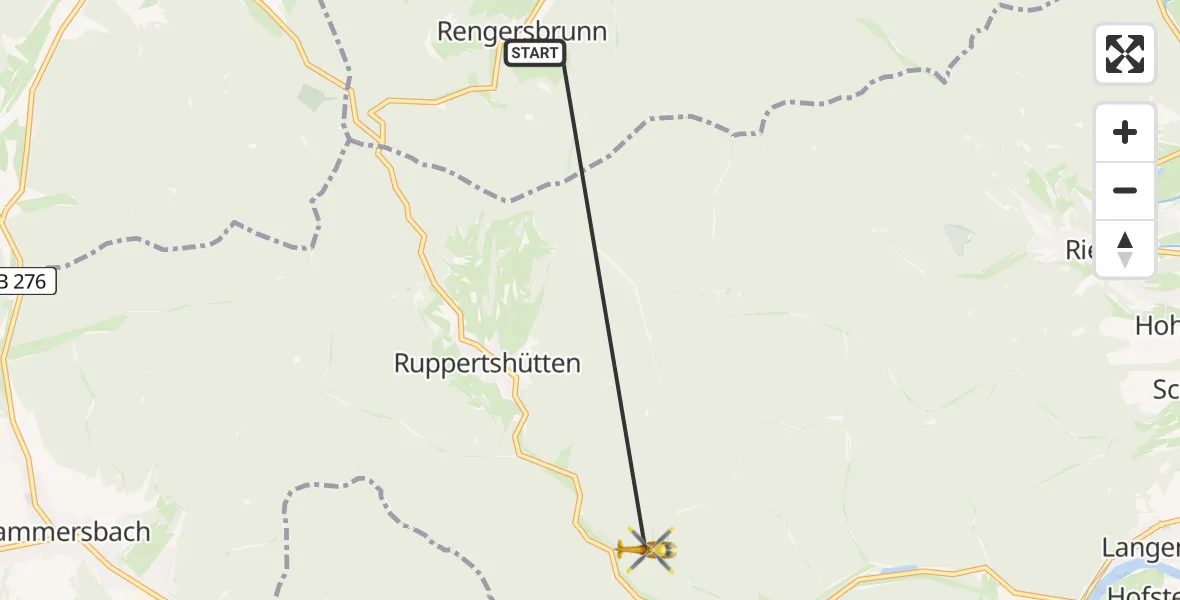 Flugroute Rettungshubschrauber Fellen - Gemünden a.Main, 13 April 2026, 09:12