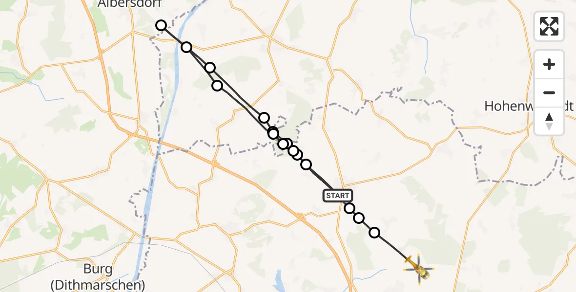 Flugroute Rettungshubschrauber Schenefeld - Hohenaspe, 13 April 2026, 09:19