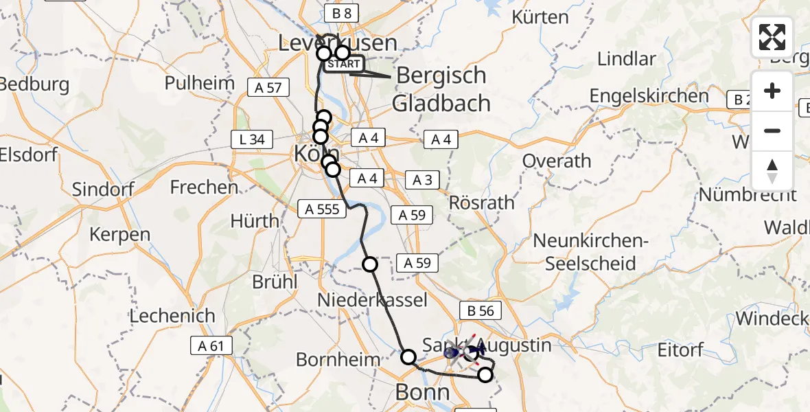Flugroute Polizeihubschrauber Köln - Bonn-Hangelar Flugplatz, 13 April 2026, 09:21