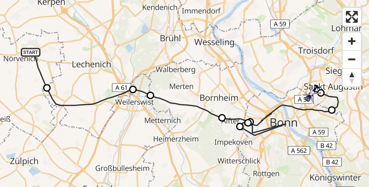 Flugroute Polizeihubschrauber Nörvenich - Sankt Augustin, 13 April 2026, 09:22