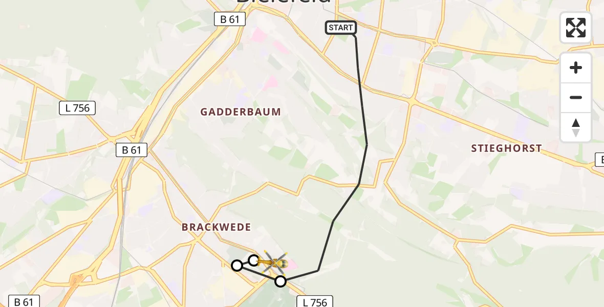 Flugroute Rettungshubschrauber Bielefeld - Luftrettungszentrum Bielefeld, 13 April 2026, 09:28