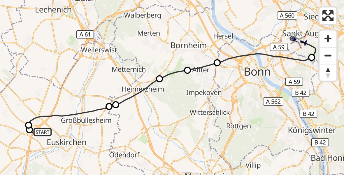 Flugroute Polizeihubschrauber Euskirchen - Sankt Augustin, 13 April 2026, 09:32