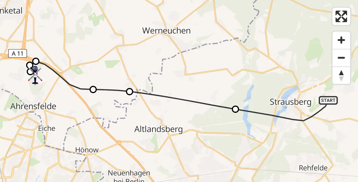 Flugroute Polizeihubschrauber Strausberg - Ahrensfelde Hubschrauberlandeplatz, 13 April 2026, 09:34