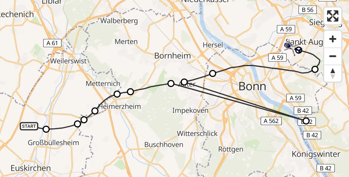 Flugroute Polizeihubschrauber Weilerswist - Bonn-Hangelar Flugplatz, 13 April 2026, 09:35