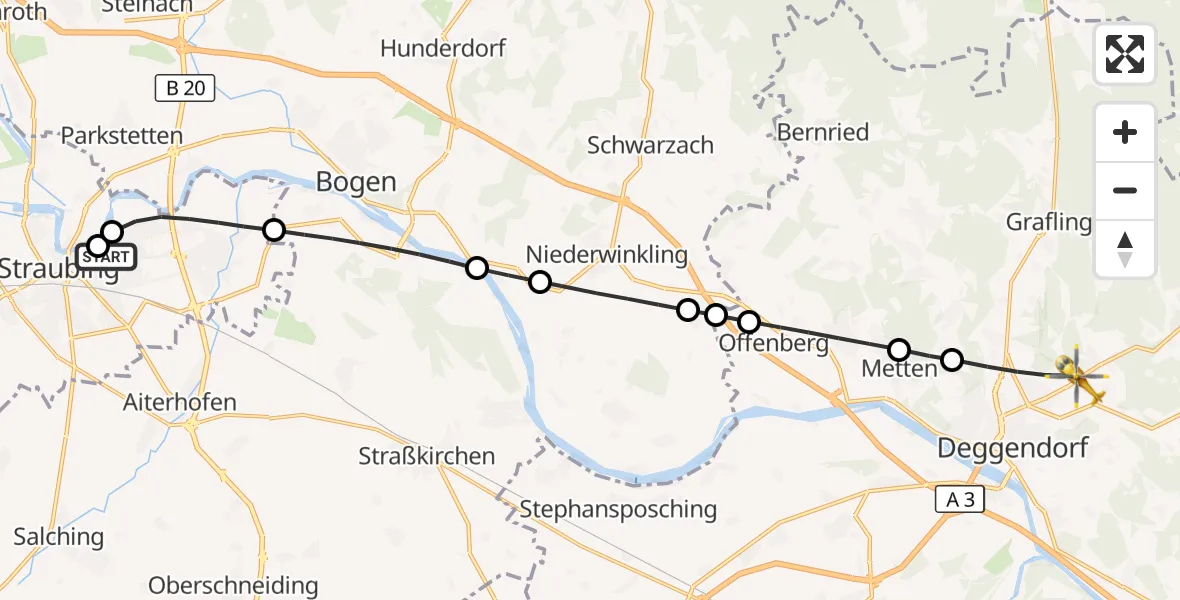 Flugroute Rettungshubschrauber Sankt Elisabeth Hospital Straubing - Deggendorf, 13 April 2026, 09:40