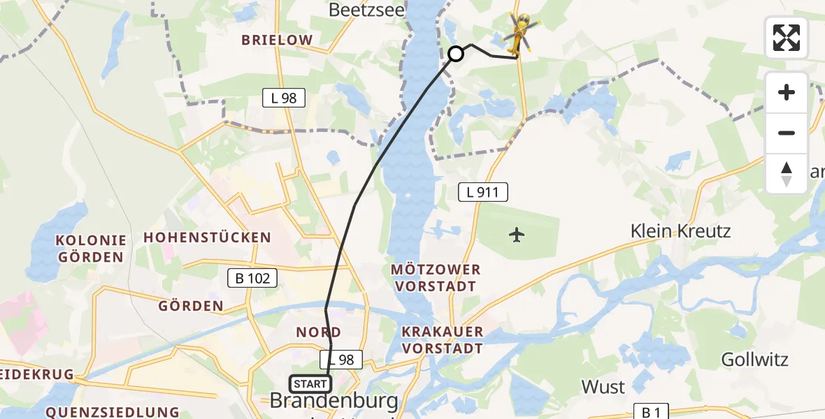 Flugroute Rettungshubschrauber Brandenburg an der Havel - Beetzseeheide, 13 April 2026, 09:40