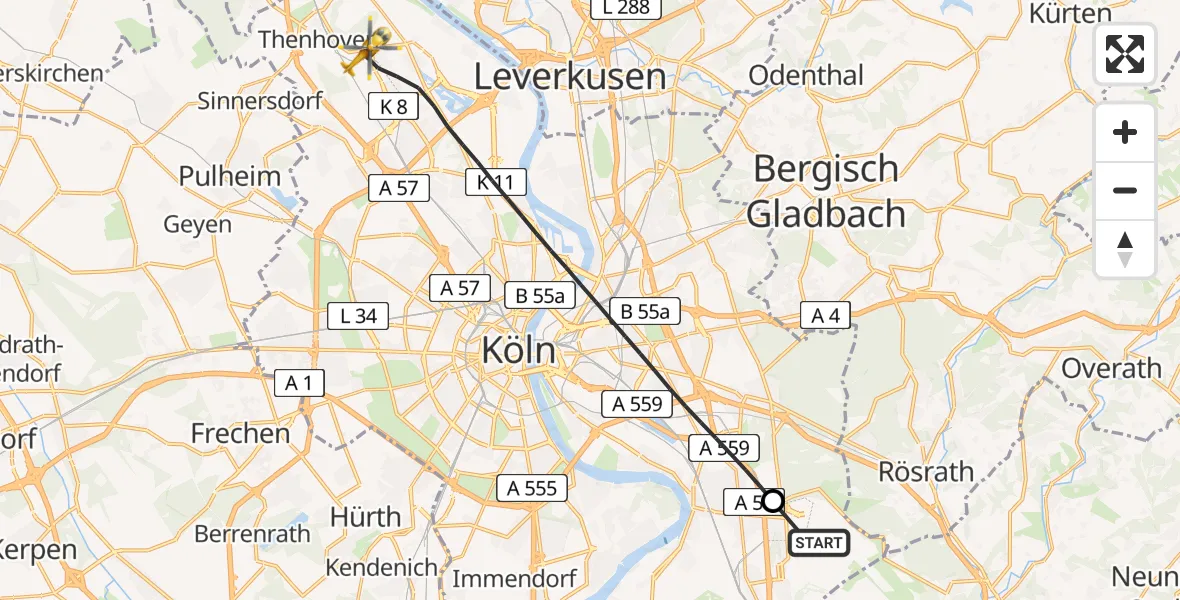 Flugroute Rettungshubschrauber Köln Bonn Flughafen - Köln, 13 April 2026, 10:00