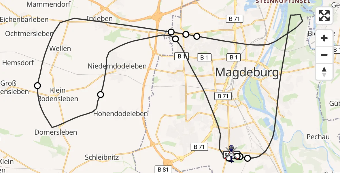 Flugroute Polizeihubschrauber Magdeburg City Flugplatz - Magdeburg City Flugplatz, 13 April 2026, 10:03