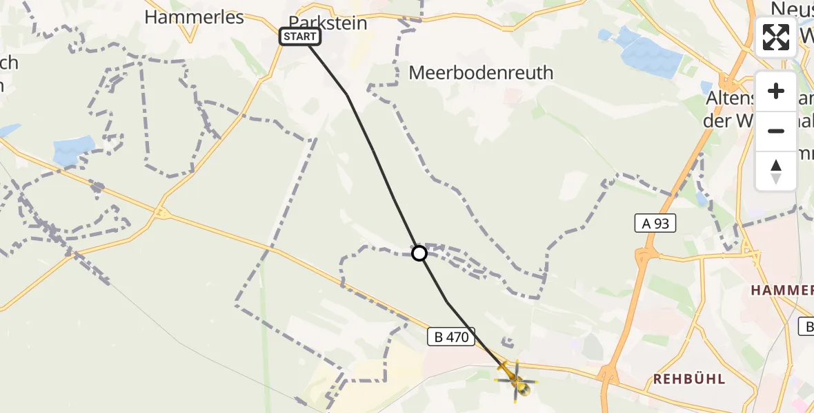 Flugroute Rettungshubschrauber Parkstein - Weiden i.d.OPf., 13 April 2026, 10:06
