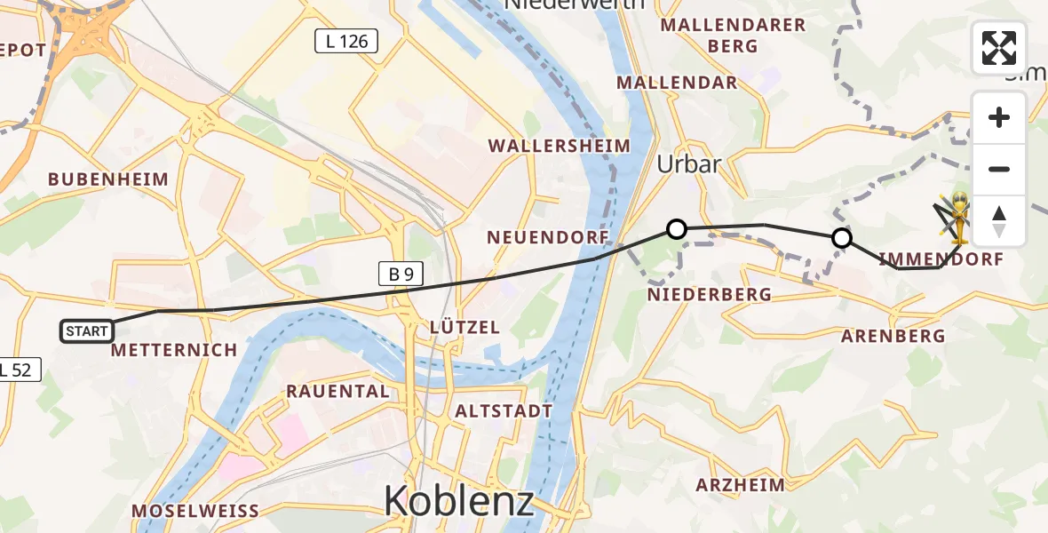 Flugroute Rettungshubschrauber Koblenz - Koblenz, 13 April 2026, 10:07