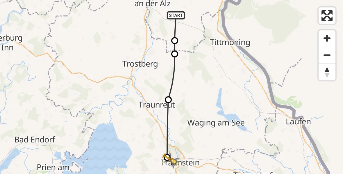 Flugroute Rettungshubschrauber Kirchweidach - Traunstein Krankenhaus Hubschrauberlandeplatz, 13 April 2026, 10:07