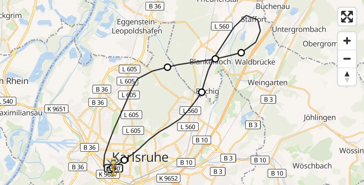 Flugroute Rettungshubschrauber Sankt Vincentius Hospital - Sankt Vincentius Hospital, 13 April 2026, 10:16