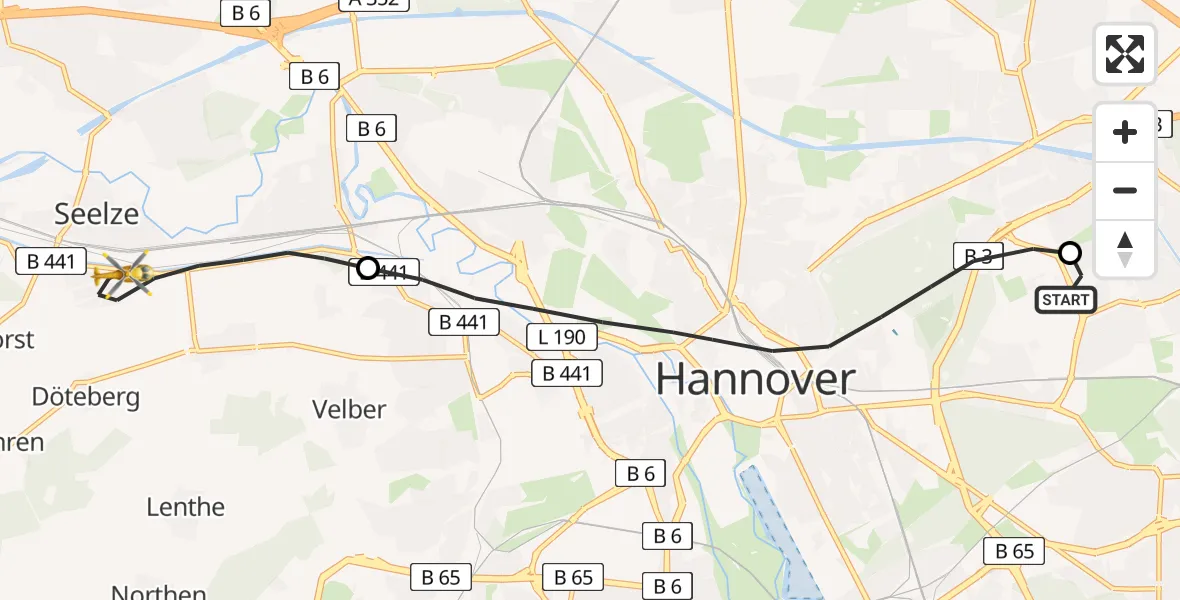 Flugroute Rettungshubschrauber Hannover Luftrettung Hubschrauberlandeplatz (Christoph 4) - Seelze, 13 April 2026, 10:20