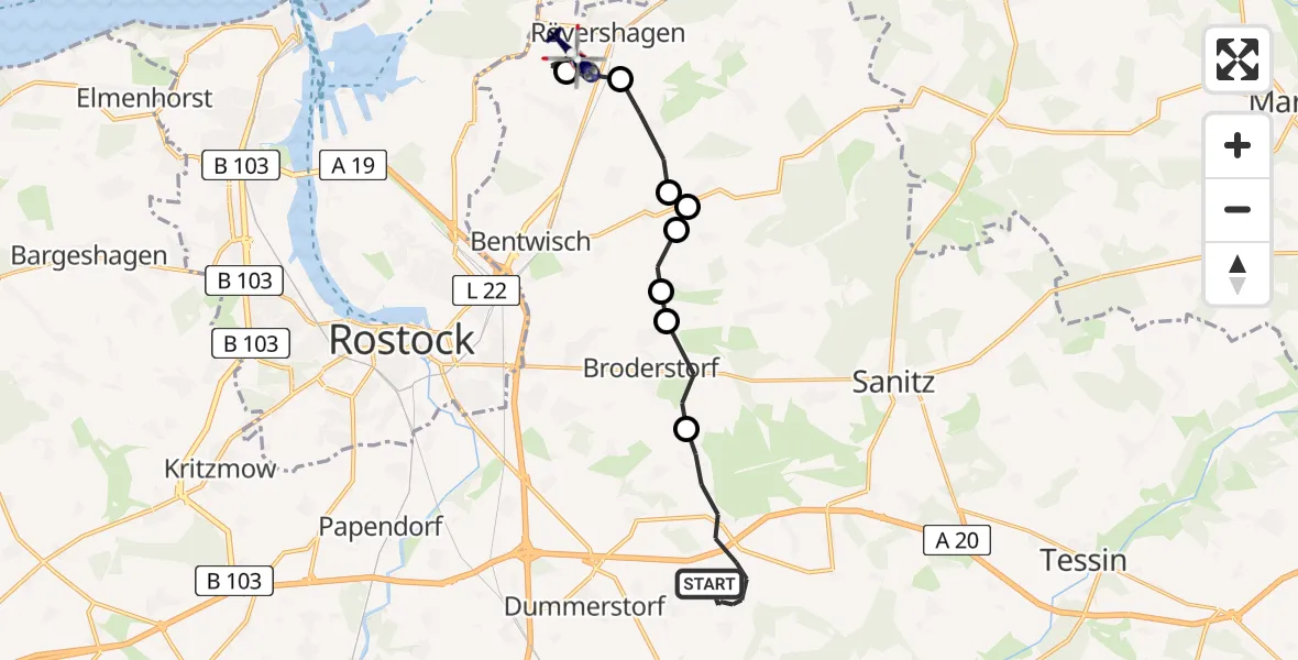 Flugroute Polizeihubschrauber Dummerstorf - Rövershagen, 13 April 2026, 10:28