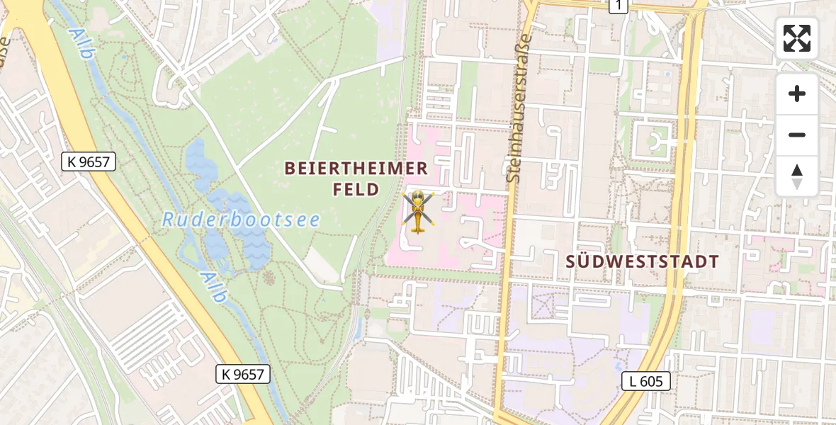 Flugroute Rettungshubschrauber Sankt Vincentius Hospital - Sankt Vincentius Hospital, 13 April 2026, 10:29