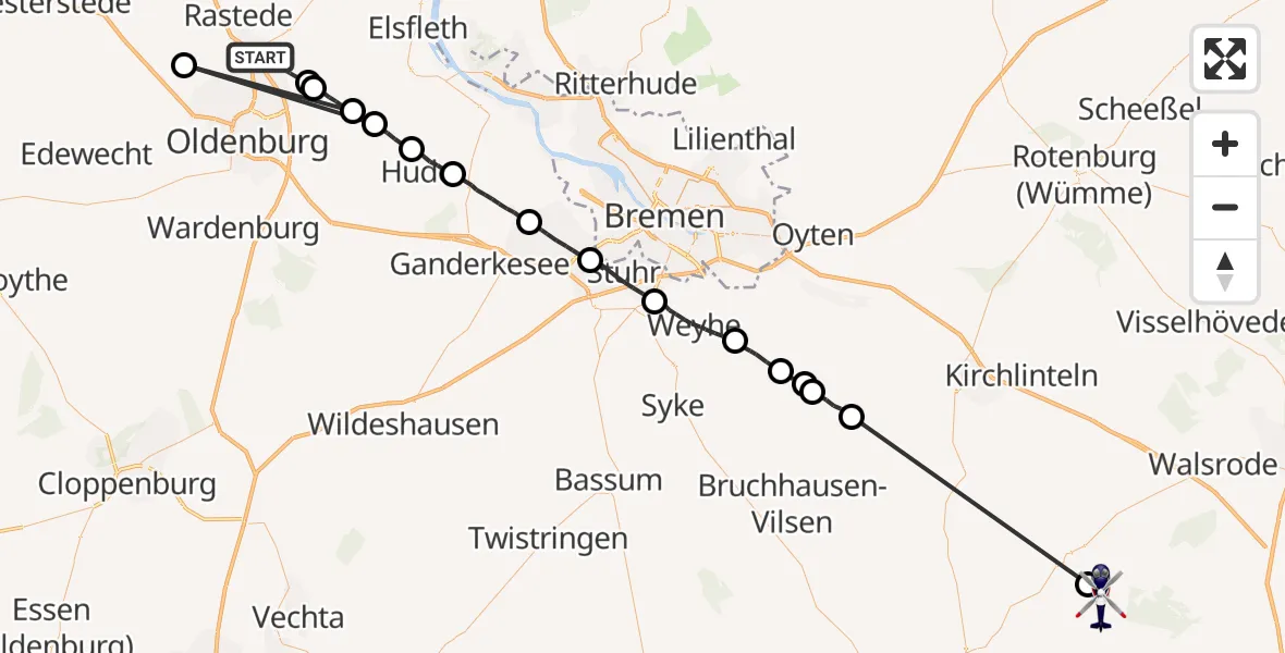 Flugroute Polizeihubschrauber Rastede - Frankenfeld, 13 April 2026, 10:34