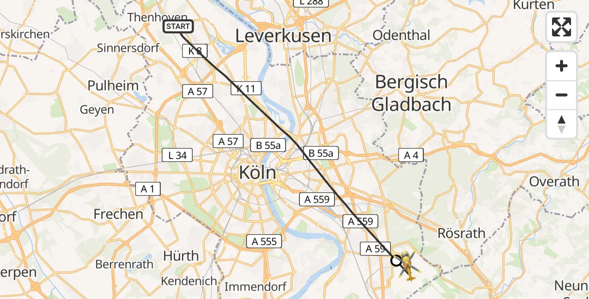 Flugroute Rettungshubschrauber Köln - Köln Bonn Flughafen, 13 April 2026, 10:39