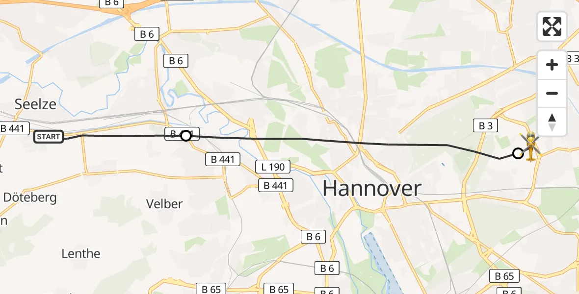 Flugroute Rettungshubschrauber Seelze - Hannover Luftrettung Hubschrauberlandeplatz (Christoph 4), 13 April 2026, 10:42