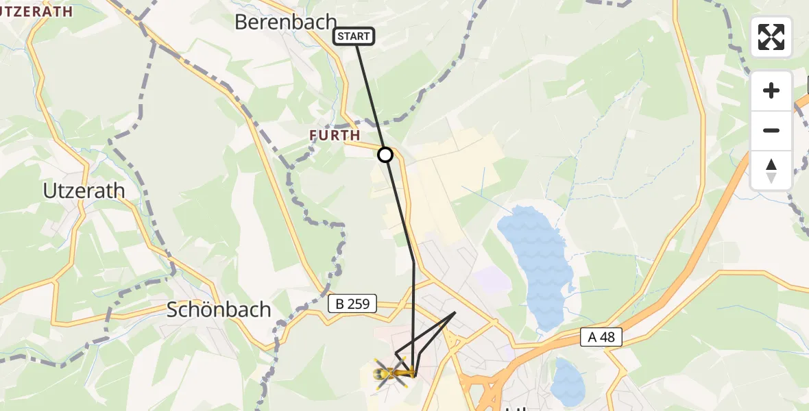 Flugroute Ambulanzhubschrauber Berenbach - Ulmen, 13 April 2026, 10:51