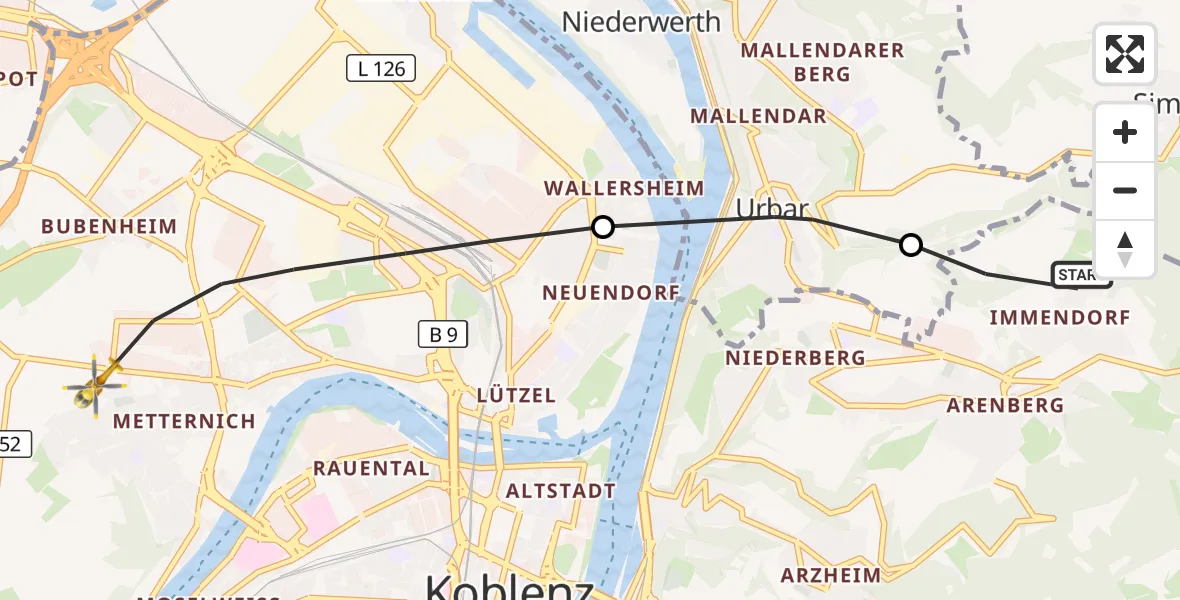 Flugroute Rettungshubschrauber Koblenz - Koblenz, 13 April 2026, 10:53