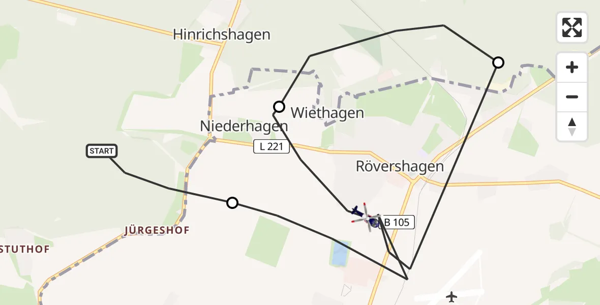 Flugroute Polizeihubschrauber Rostock - Rövershagen, 13 April 2026, 10:53