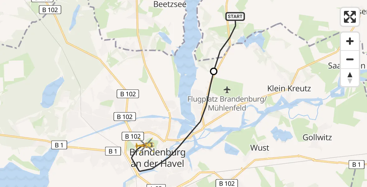 Flugroute Rettungshubschrauber Beetzseeheide - Brandenburg an der Havel, 13 April 2026, 10:55