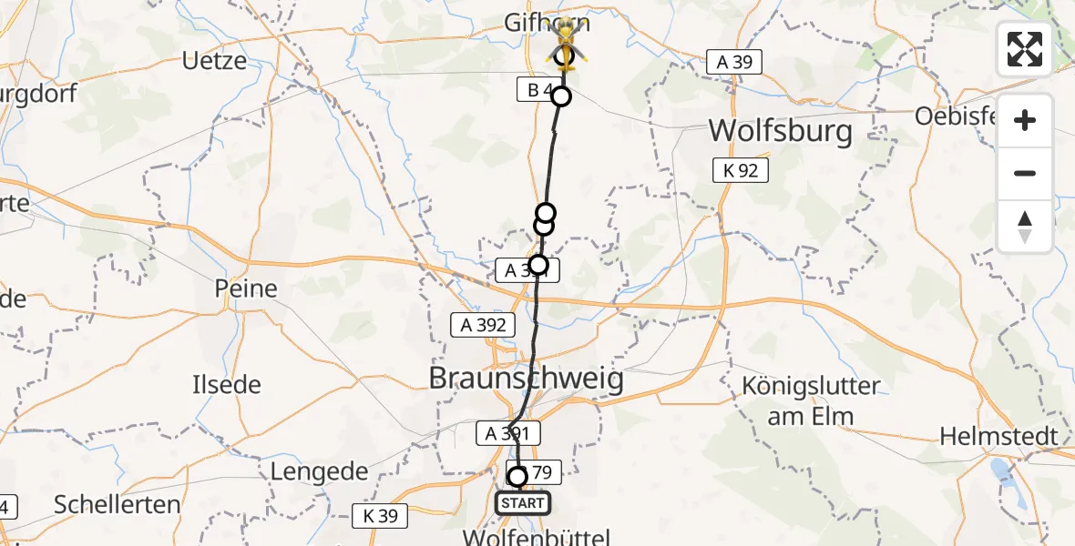Flugroute Rettungshubschrauber Wolfenbüttel - Gifhorn, 13 April 2026, 10:59