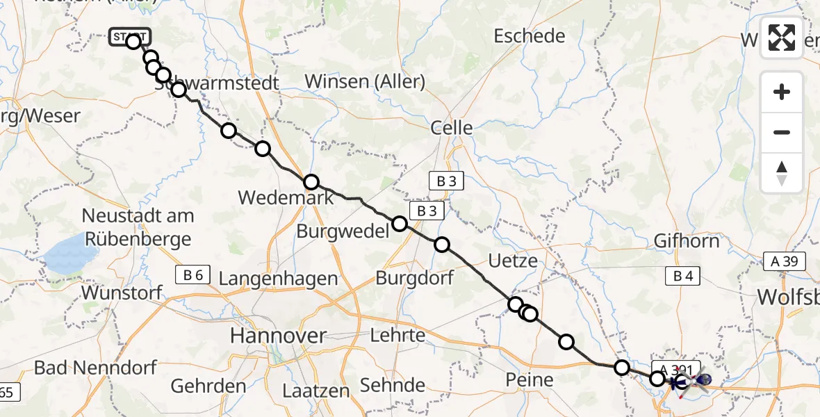 Flugroute Polizeihubschrauber Frankenfeld - Braunschweig-Wolfsburg Flughafen, 13 April 2026, 11:03