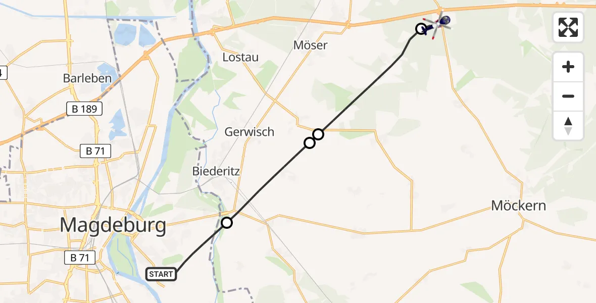 Flugroute Polizeihubschrauber Magdeburg - Burg, 13 April 2026, 11:13
