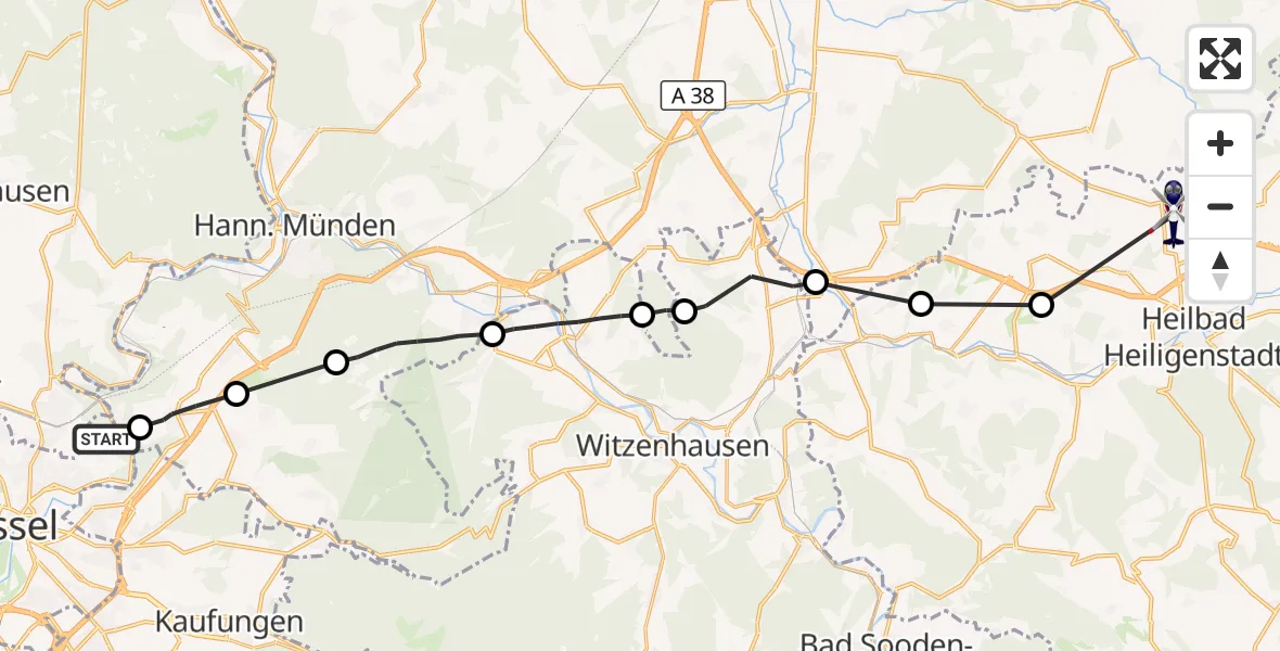 Flugroute Polizeihubschrauber Kassel - Heilbad Heiligenstadt, 13 April 2026, 11:17