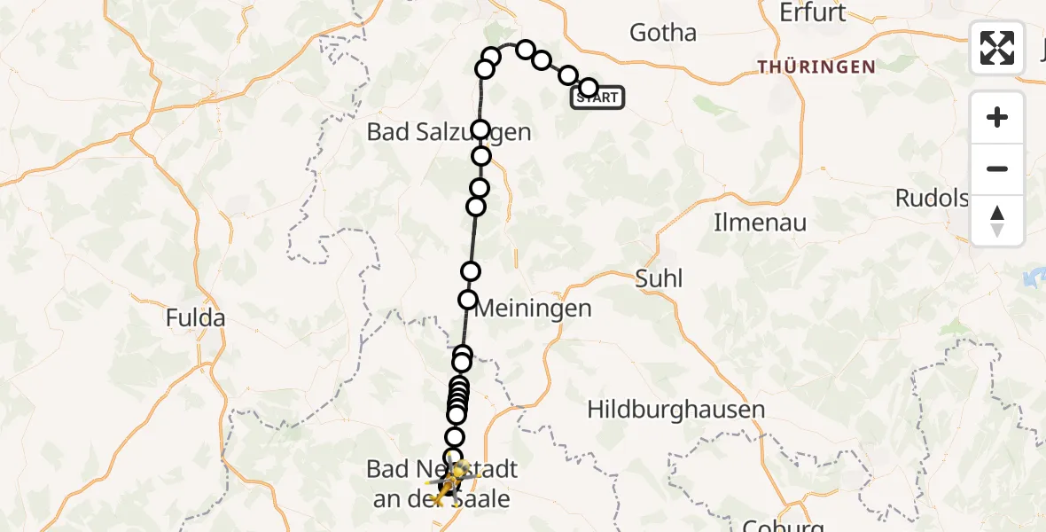 Flugroute Ambulanzhubschrauber Friedrichroda - Bad Neustadt an der Saale Hospital, 13 April 2026, 11:23