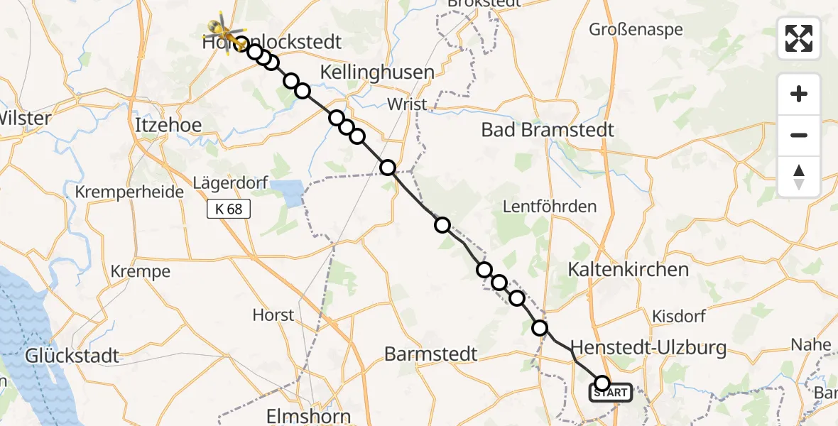 Flugroute Rettungshubschrauber Ellerau - Hohenlockstedt, 13 April 2026, 11:26