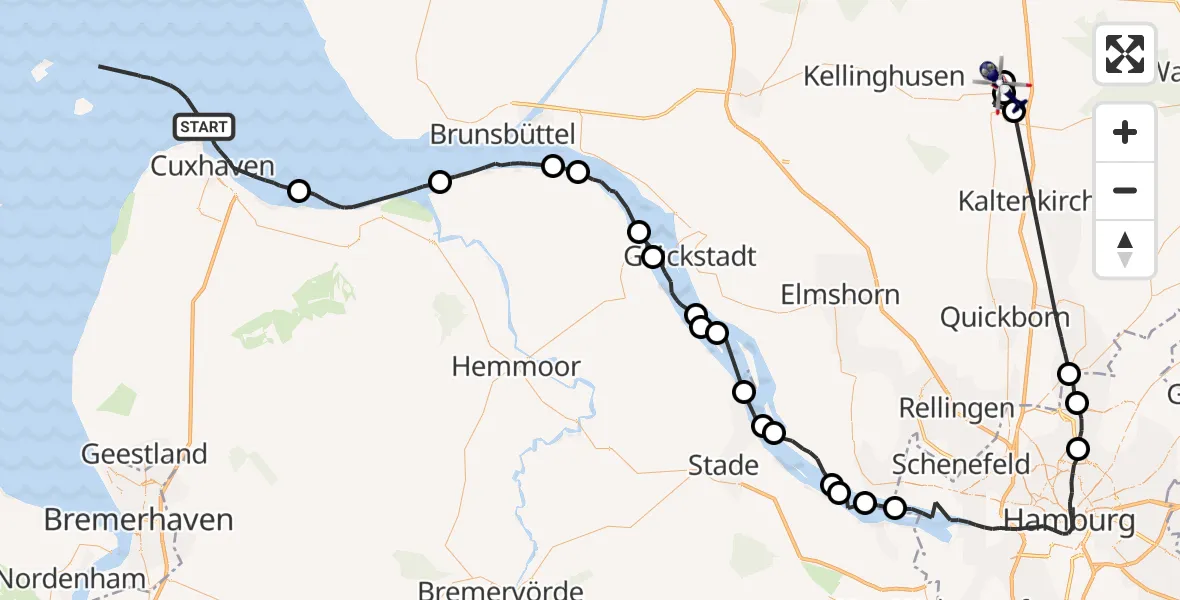 Flugroute Polizeihubschrauber Cuxhaven - Fuhlendorf, 13 April 2026, 11:29
