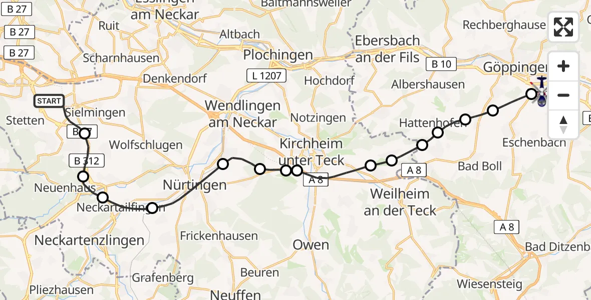 Flugroute Polizeihubschrauber Flughafen Stuttgart - Göppingen, 13 April 2026, 11:32