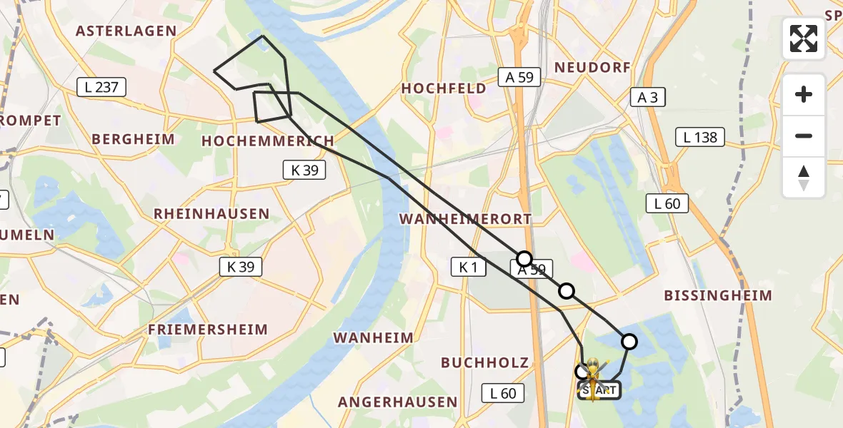 Flugroute Rettungshubschrauber Duisburg Air Rescue Hubschrauberlandeplatz (Christoph 9) - Duisburg Air Rescue Hubschrauberlandeplatz (Christoph 9), 13 April 2026, 11:40